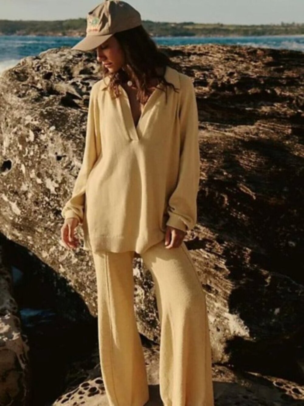 FREE-EST BY FREE PEOPLE Drea Sweater Set Jojoba Yellow Size XS NWT